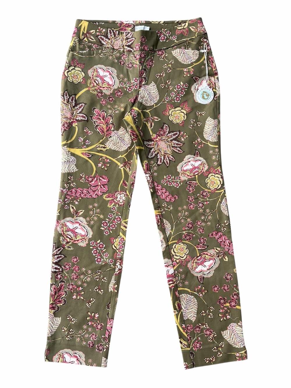 Spartina 449 Maren Pull On Pant Jones Hundred Olive Floral Print Med Stretch NWT